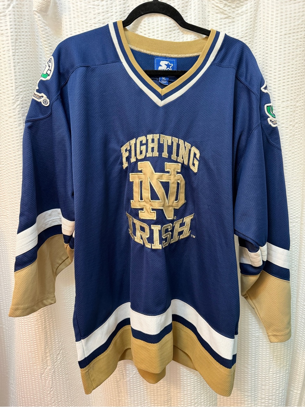 Vintage STARTER Notre Dame Fighting Irish Navy & Gold Hockey Jersey